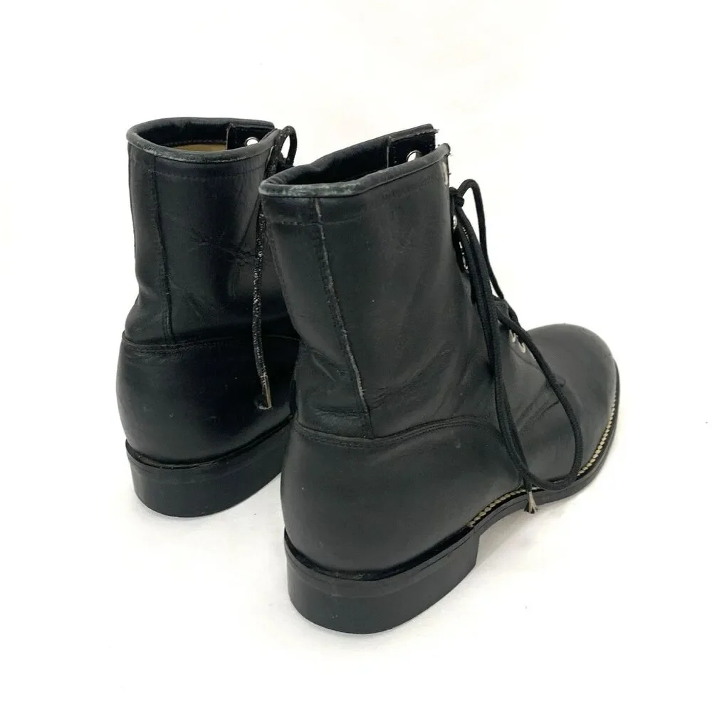 Justin 506 Black Leather Kiltie Lace Up Roper Boots Men’s 5.5D (Women’s 7.5)